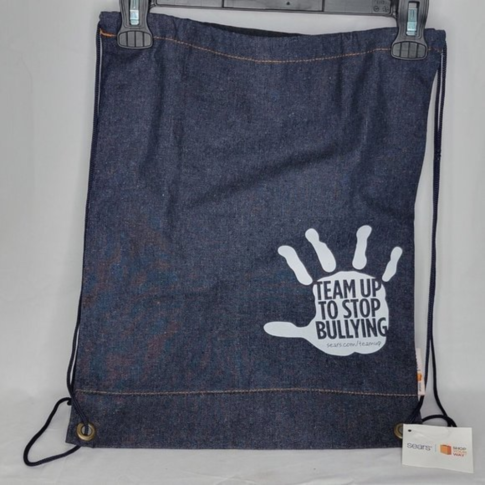 Sears‎ Team Up To Stop Bullying Drawstring Blue Denim Backpack Bag Lightweight